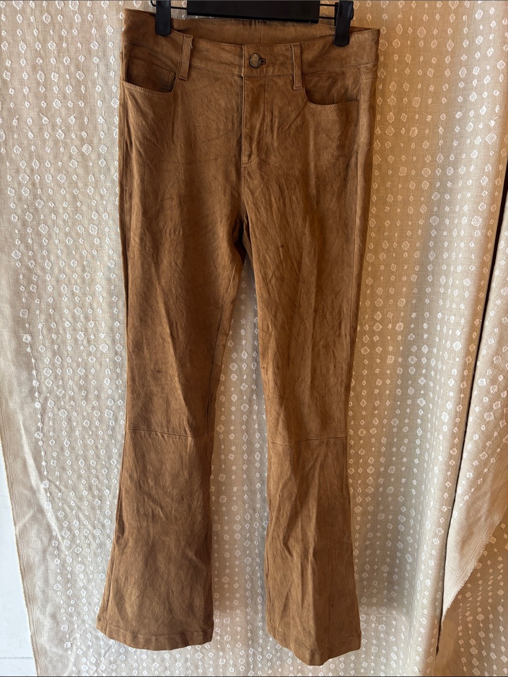 PAIGE Faux Suede Tan Flare Pants